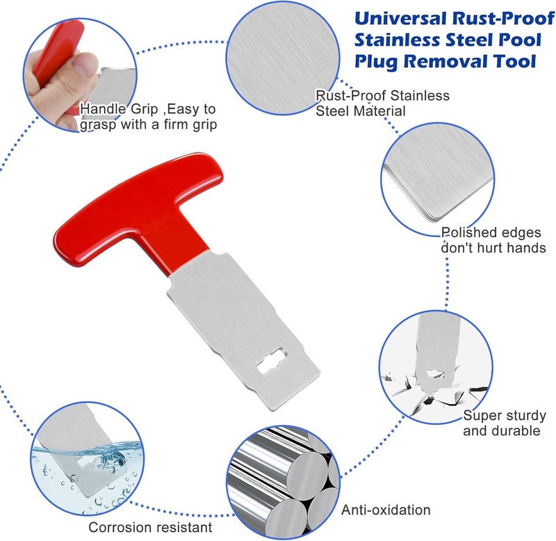 Mofuiry Pool Plug Removal Tool with Handle Grip, Upgraded Metal Eyeball Seat Removal Tool for Above& Inground Pool Spa Return Jet Plug Nozzles Inlet Fittings, Compatible with SP1419A-SP1419E Hayward ( Red ) - Image 4